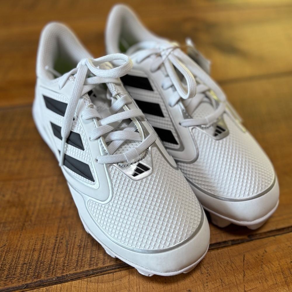 NWT Kids Adidas PureHustle 3 MD K White Black Three Stripes Softball Cleats 4